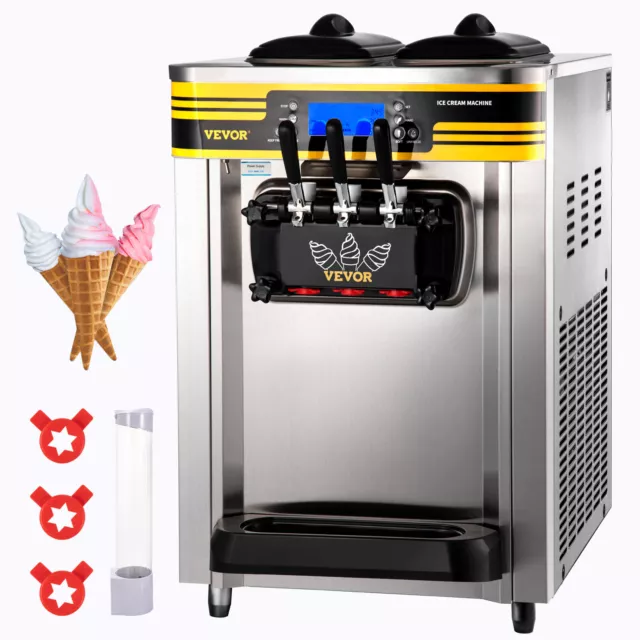 VEVOR Machine à Crème Glacée Molle Sorbetière à Glace 22-30 L/h 2350 W 3 Saveurs