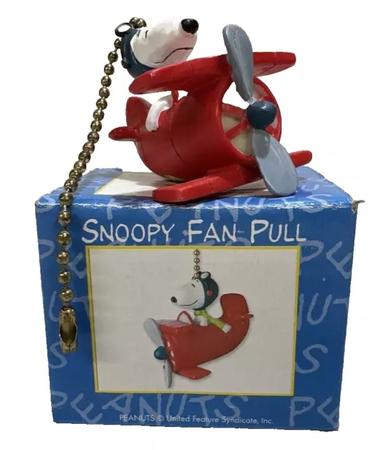 Vintage Peanuts Snoopy Fan Light Lamp Ceiling Pull Bi-Plane Flying Ace 4" Chain