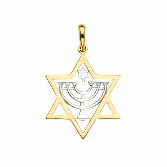 White Yellow Gold Menorah Religious Charm Pendant Small For Necklace or Chain