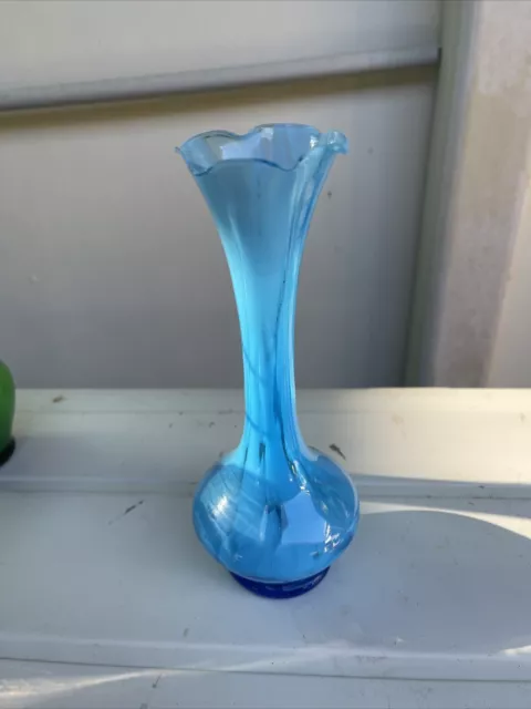 Beautiful Rare Vintage Cobalt/Smoke  Blue Fluted Vase Art Glass