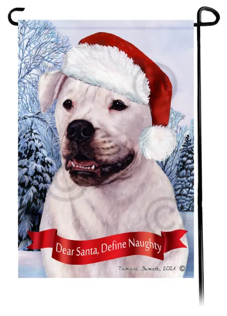 Dear Santa, Define Naughty Garden Flag - White American Bulldog 003A