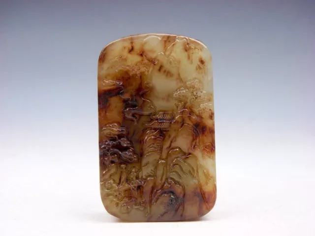 Old Nephrite Jade Stone Carved Pendant Nature Scenery & Mountain #03292404