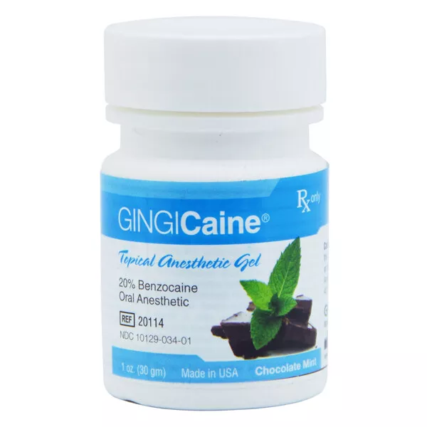 Gingicaine Chocolate Mint flavored topical anesthetic (Benzocaine 20%) gel, 1
