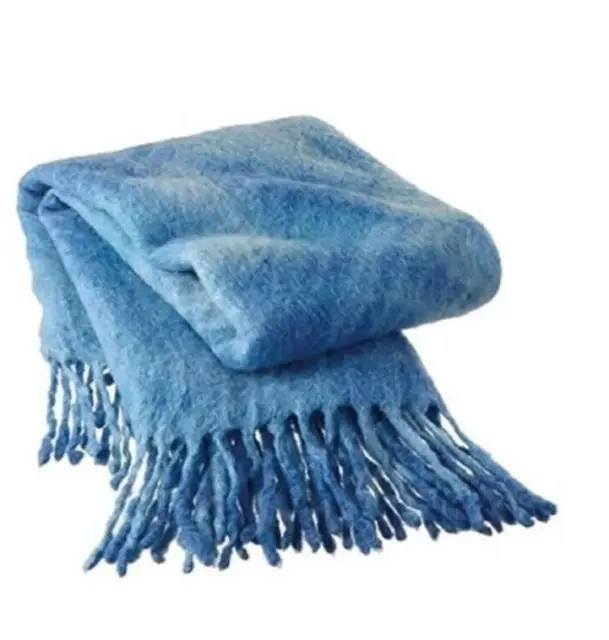 Midwest CBK Blue Fringed Tie Dyed Throw Blanket 54 x68 inches Wool Blend