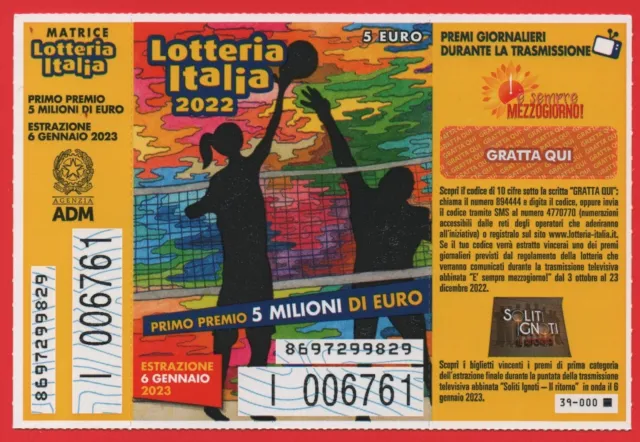 Lotteria Italia 2022 Raro Matrice E Gratta E Vinci 39- 000 Tenuto Perfettamente