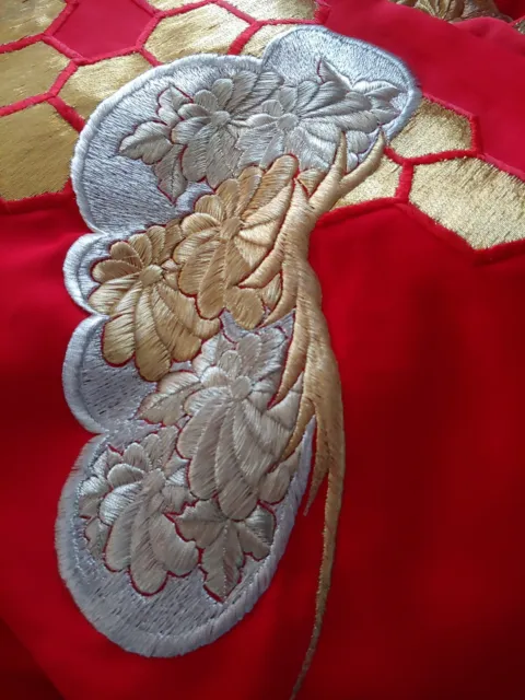 VTG UCHIKAKE KIMONO🌹Furisode RED Wedding FORMAL JAPANESE SILK HEAVY EMBROIDERY 10