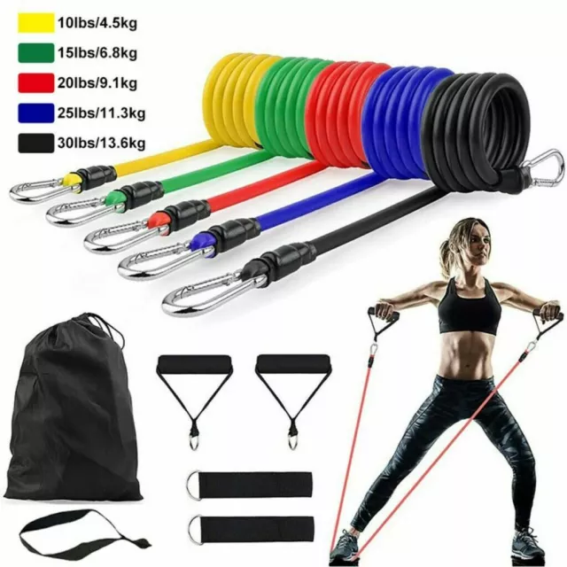 11PCS Resistance Bands Set Pull Rope Home Gym Equipment Yoga Fitness Exercise UK