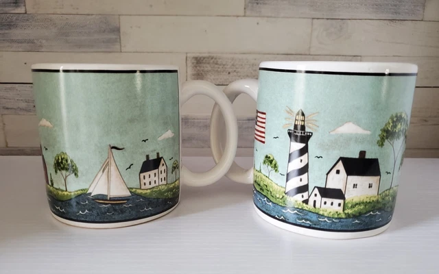 Vintage 1998 WARREN KIMBLE Set of 2-12 OZ Mugs Sakura Coastal Breeze