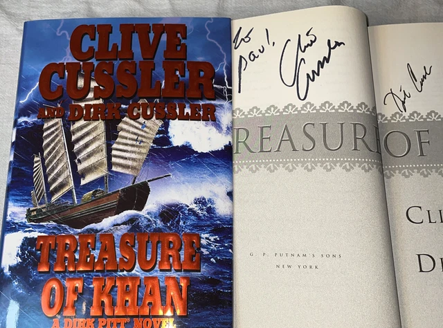 SIGNED 2X Treasure Of Khan Book by Clive & Dirk Cussler HC Hardcover DJ Autograp