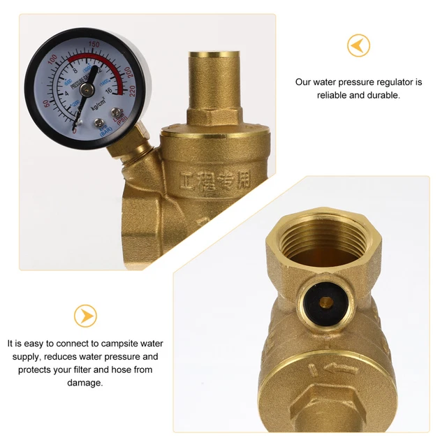 Samfoxy Valvola Riduttore Di Pressione Acqua DN15 In Ottone Con Manometro - Regolabile Con Manopola, Per Impianti Idraulici E Riscaldamento