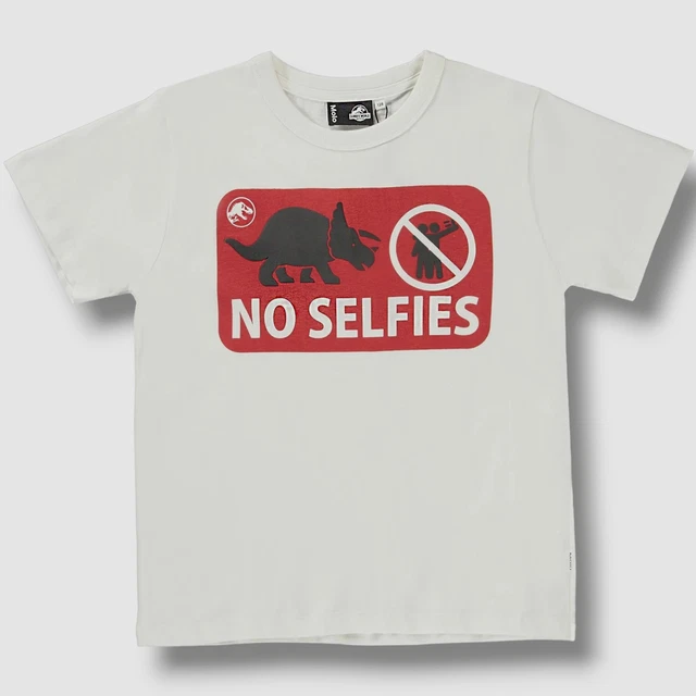 $55 Molo Boy's White Jurassic World No Selfies Graphic T-Shirt Size EU 128/ US 8