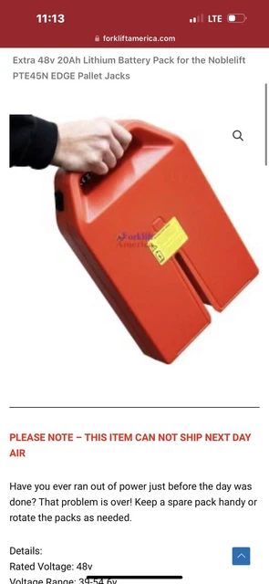 Extra 48v 20Ah Lithium Battery Pack for the Noblelift PTE45N For Forklift