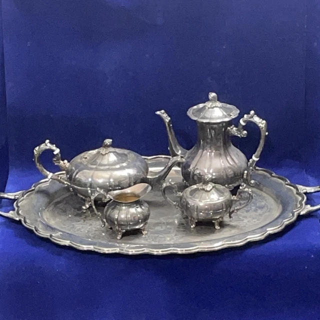 ANTIQUE FB ROGERS Silver Plate Acorn Coffee Tea Set 5Pc Beautiful