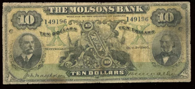 Molsons Bank $10, 1905 - CH 490-28-08 S/N:  149196/C