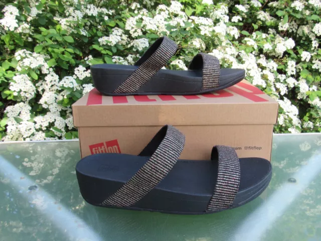 FitFlop Womens size 10 Lottie Glitter Stripe Slide Comfortable Sandals All Black