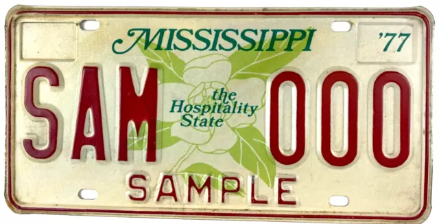 Mississippi 1977 Sample License Plate Vintage Man Cave Garage Decor Collector