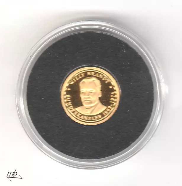 BRD Medaille Willy Brandt Bundeskanzler  1969 - 1974  0,6 Gr. 999 Gold  PP 510