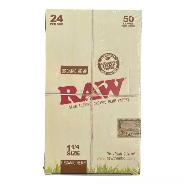 RAW Organic Hemp 1 1/4 Size Gum Vegan Natural Rolling Papers 1 Box