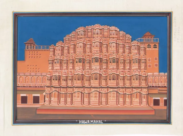 Indianer Miniatur Malerei Von Hawa Mahal / Wind Palast Jaipur Art Auf Seide Tuch