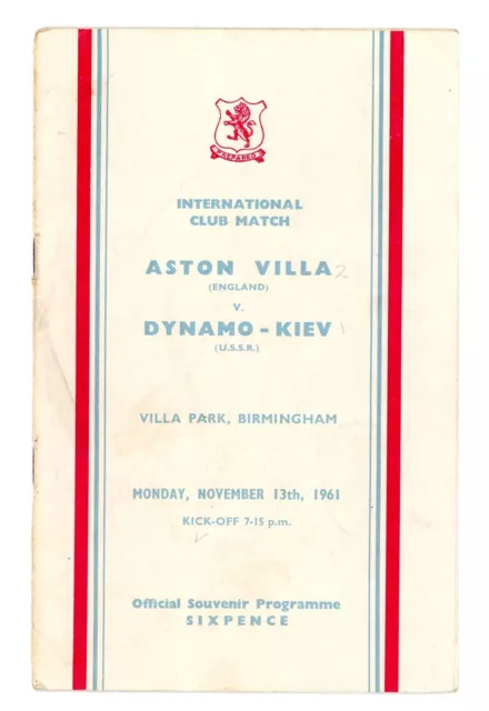 Football Programme Aston Villa v Dynamo Kiev 1961 Villa Park friendly #99 soccer