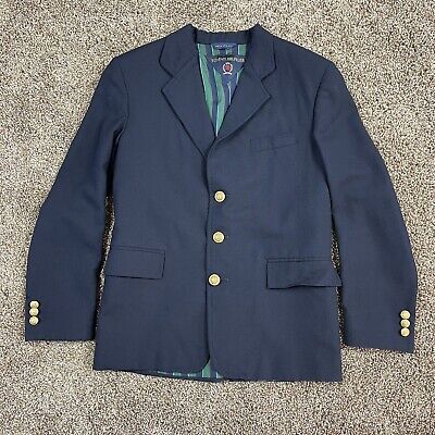 VTG Tommy Hilfiger Black Wool Blend 3 Gold Button Lined Suit Jacket Boys Sz 12?