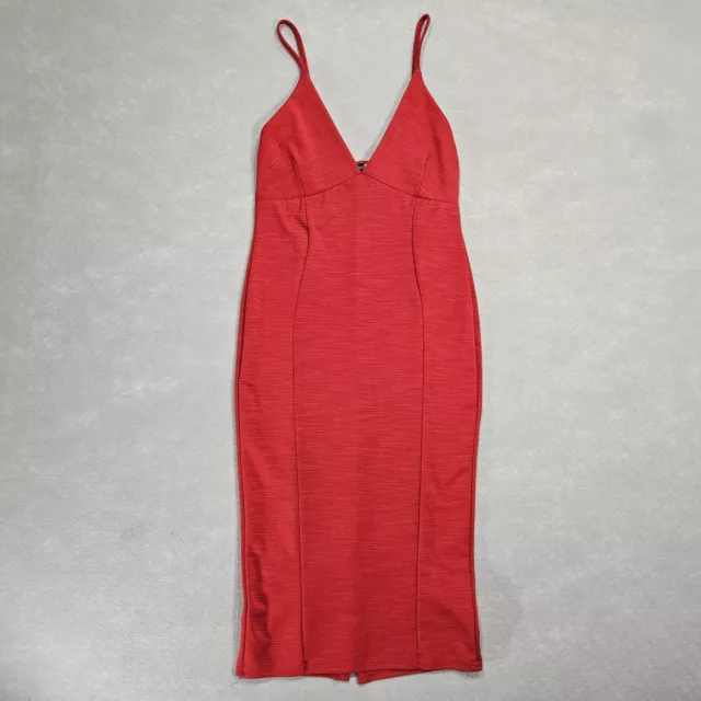 Boohoo Night Midi Body Con Vestido Mujer 8 Rojo Elastizado Tejido Lápiz Correas Club