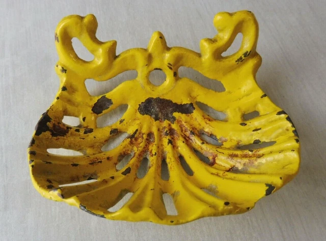 Ancien Porte-Savon Fonte Émaillée – Coquille Saint-Jacques Bleu – Déco Rétro