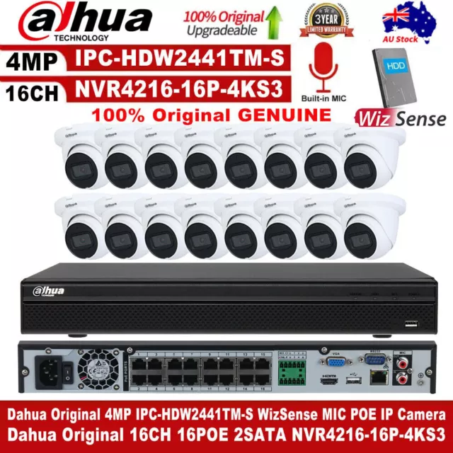 AU STOCK Dahua Original Brand Kit 16CH 16POE NVR CCTV System 4MP IP Camera lot