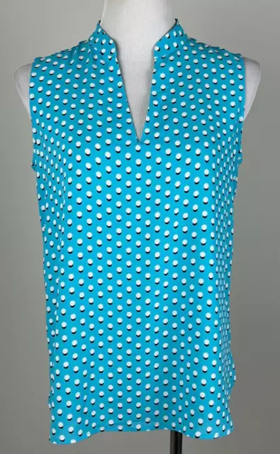 *NEW* ANNE KLEIN S'less Billowy Chiffon DOUBLE DOTS Blouse - S, Blue White Black