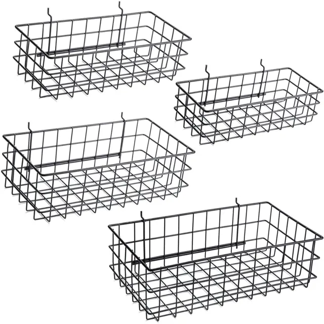 Right Arrange – Pegboard Baskets, Set of 4 Black - Hooks to Any Peg Board - Squa