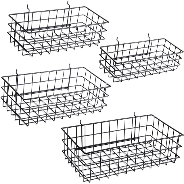 Right Arrange – Pegboard Baskets, Set of 4 Black - Hooks to Any Peg Board - Squa