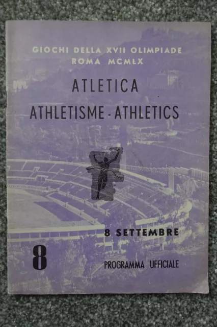 1960  ROME OLYMPICS  ATHLETICS 8th September   PROGRAMME