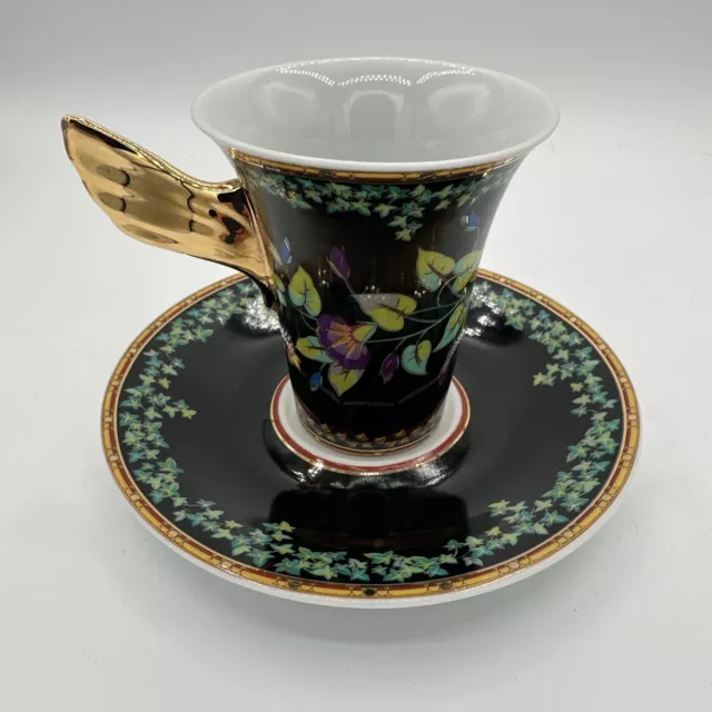 Vintage Rosenthal Set of 4 Tea Cups & Saucers Versace Gold Ivy Bone China