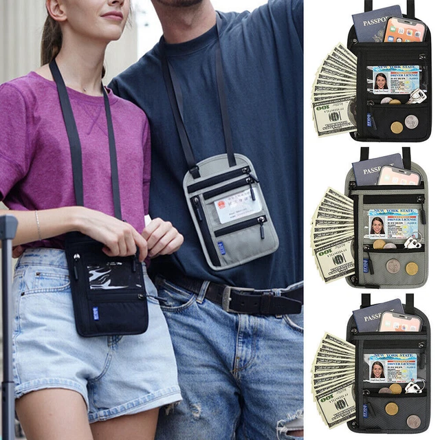 Unisex Travel Passport Holder Wallet RFID Blocking Bag with Adjustable Strap