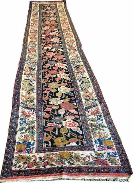 A Rare 17' Long Antique Blue Ground Luri/Lori Bakhtiari Runner Rug