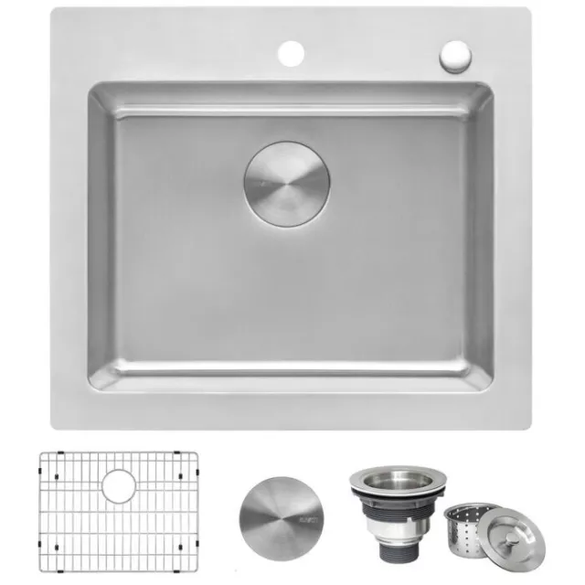 Ruvati 23"x20" Drop-in Topmount 16 Gauge Single Bowl Kitchen Sink-RVM5923 (2468)