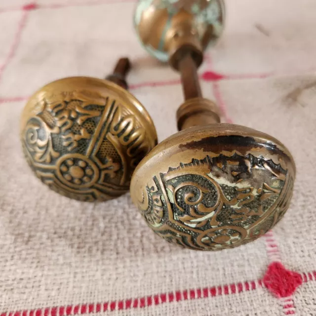 3 Antique Bronze Door Knobs Eastlake.