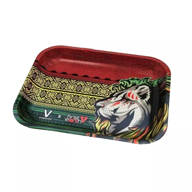 Rolling Tray Rasta Lion V-Syndigate Leaf Jamaican Metal Tray Small & Large