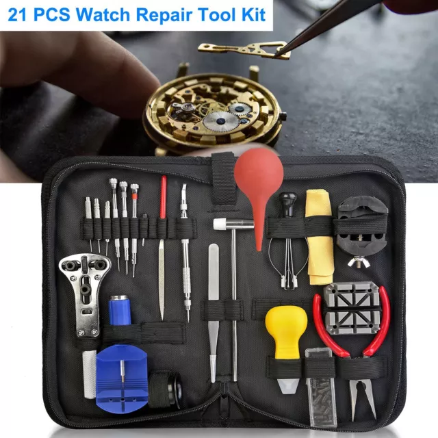 Zip Case 21pcs Battery Watch Repair Tool Kit Changing Remover Screwdriver Tools