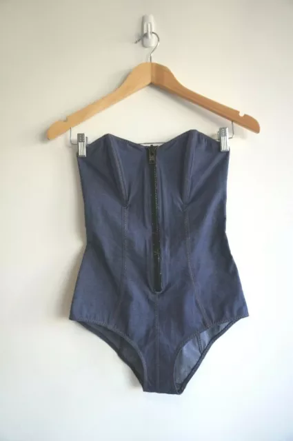 LISA MARIE FERNANDEZ The Leigh Stretch Denim Zip Front Swimsuit Size II Small 3