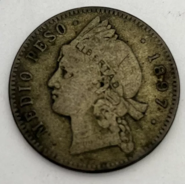 1897-A  Republica Dominicana, Medio Peso 12 1/2 Gramos- Rare Silver, VF