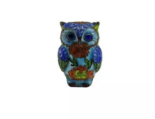 Vintage Cloissonne Owl Decorative Metal Enamel Figurine