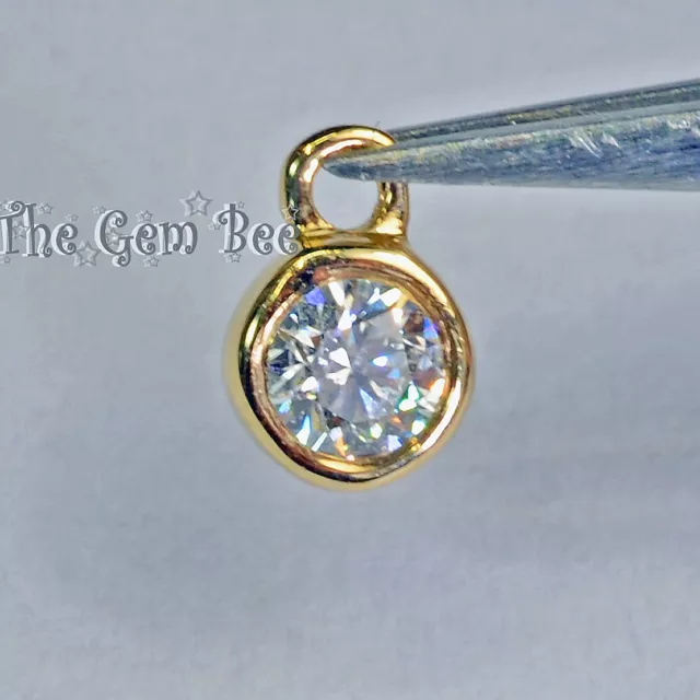 0.07CT 14k Solid Yellow Gold Full Brilliant Cut Diamond Bezel Charm Pendant