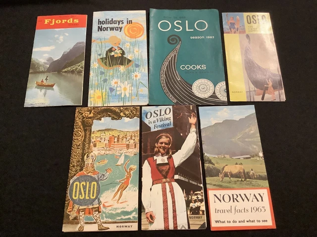 7 X VINTAGE NORWAY FJORDS BERGEN 1960's HOLIDAY HOTEL TRAVEL MAPS  BROCHURES