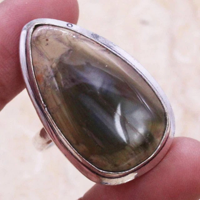 Delicate Imperial Jasper 925 Silver Plated Handmade Ring US Size 9.25 Ethnic