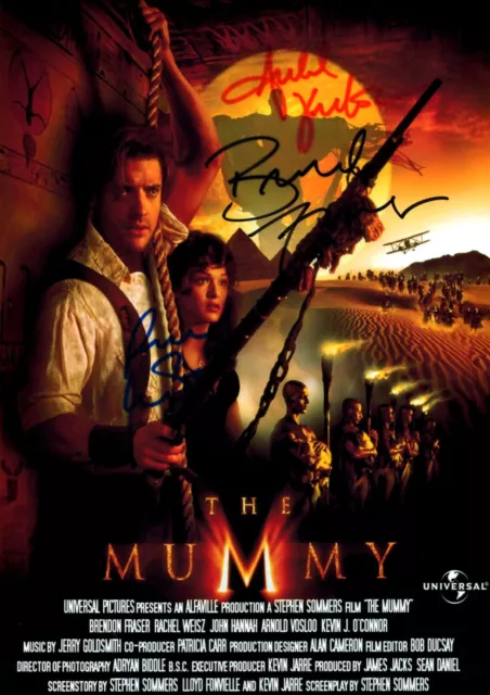 The Mummy CAST X3 PP SIGNED POSTER 12" X 8" BRENDAN FRASER