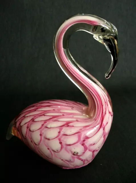 PINK FLAMINGO~Bird~ART GLASS~Hand Blown~FEATHER DESIGN~Figurine~5"x6"x2.5"~EC