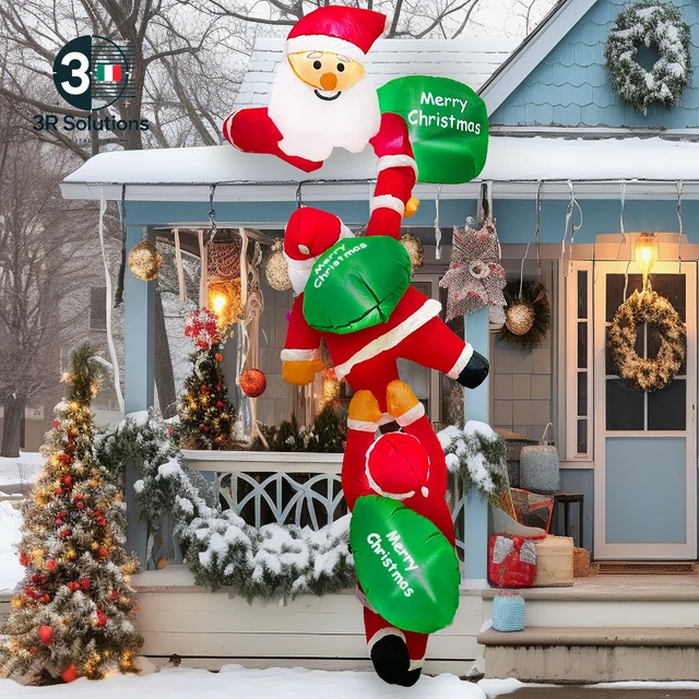 HOMCOM Babbo Natale Gonfiabile Luminoso 240cm con Sacchetto Regalo Luci