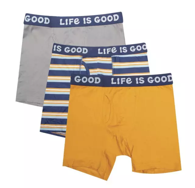 Life Is Good Men's Boxer Briefs Fly Pouch 3 PACK Stripe Yellow Medium Large XL