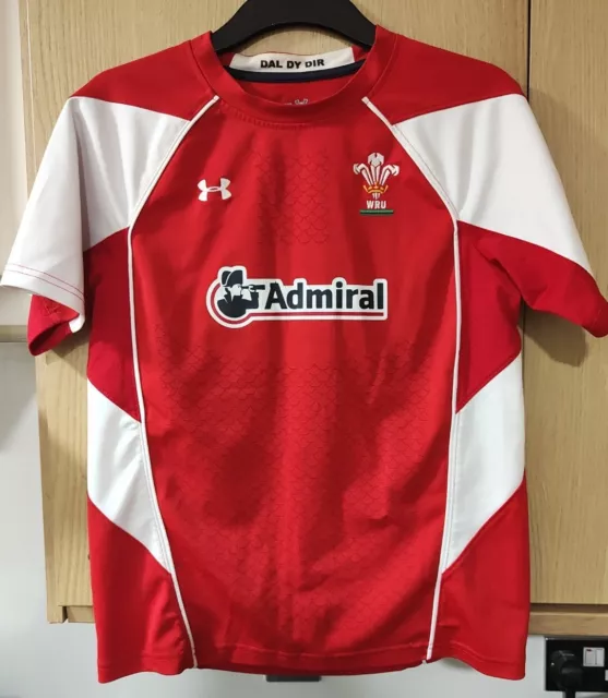 Wru Mens Red Rugby Activewear Under Armour Admiral Wales Shirt Uk Yxl